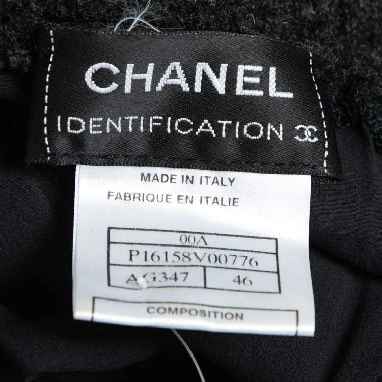 Pre Owned Chanel Vintage Dark Grey Camel Hair & Wool Open Knit Maxi Skirt XL