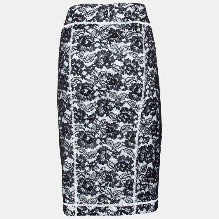 Pre Owned Chanel Black Lace Pencil Skirt L