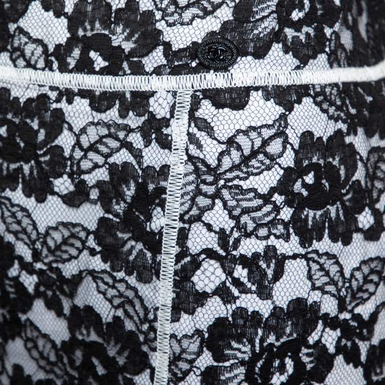 Pre Owned Chanel Black Lace Pencil Skirt L