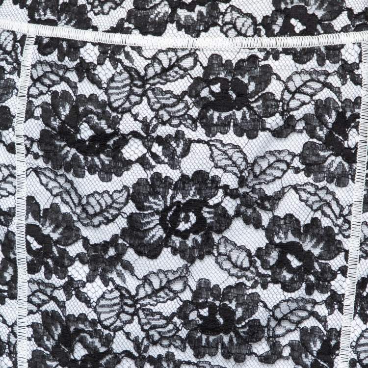 Pre Owned Chanel Black Lace Pencil Skirt L