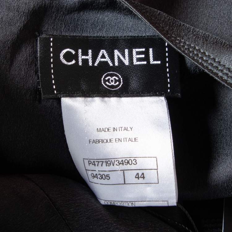 Pre Owned Chanel Black Silk Satin Square Neck Top L