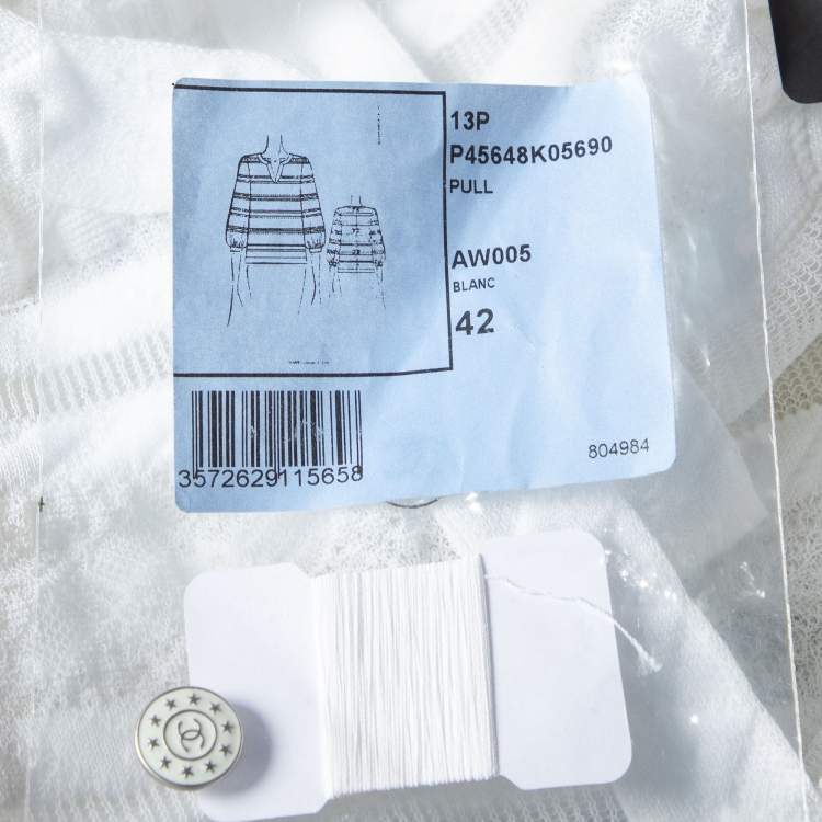 Pre Owned Chanel White Cotton Knit Buttoned Long Sleeve Top L