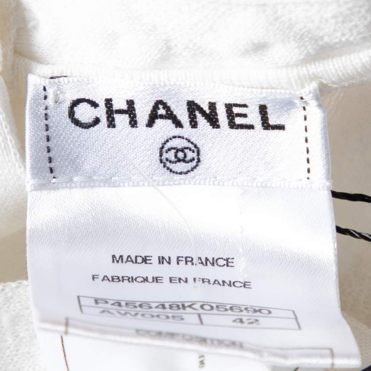 Pre Owned Chanel White Cotton Knit Buttoned Long Sleeve Top L