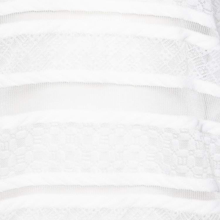 Pre Owned Chanel White Cotton Knit Buttoned Long Sleeve Top L