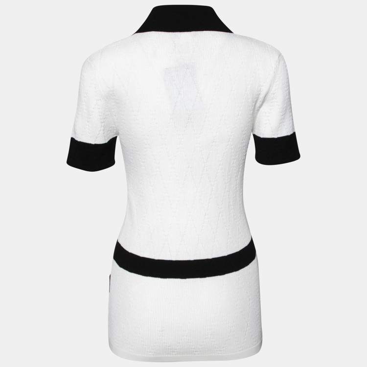 Chanel White Cotton Knit Contrast Detail Polo T-Shirt L Chanel