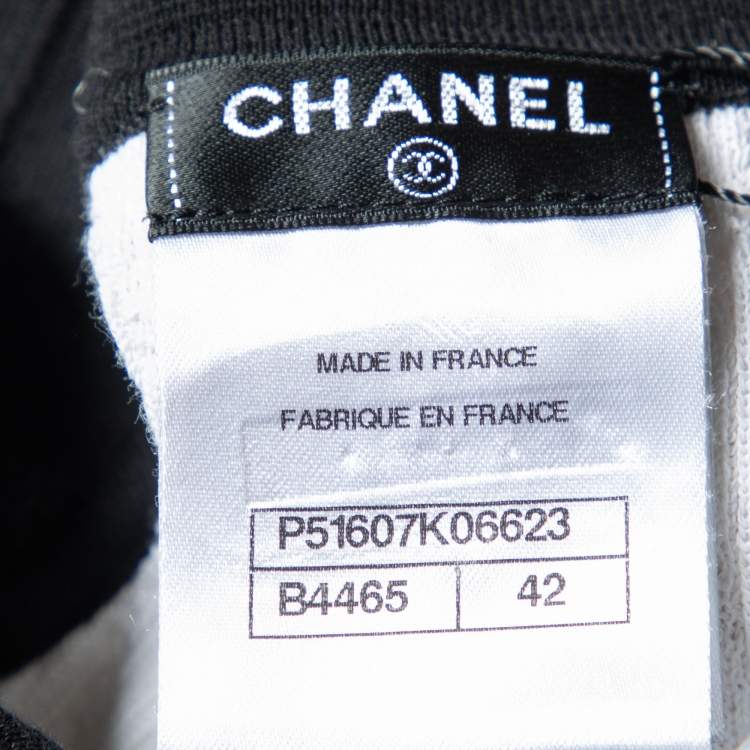 Pre Owned Chanel White Cotton Knit Contrast Detail Polo T-Shirt L
