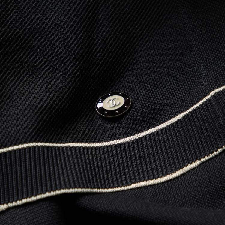 Pre Owned Chanel Black Cotton Knit Contrast Detail T-Shirt L
