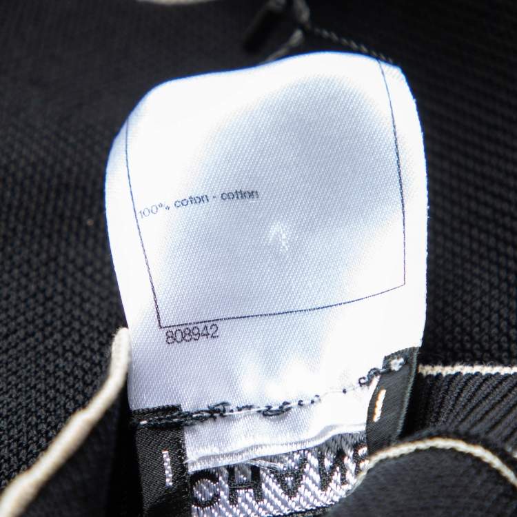 Pre Owned Chanel Black Cotton Knit Contrast Detail T-Shirt L