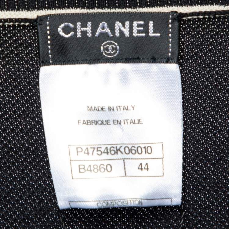 Pre Owned Chanel Black Cotton Knit Contrast Detail T-Shirt L
