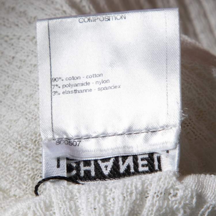 Pre Owned Chanel White Cotton Patterned Knit Tank Top L