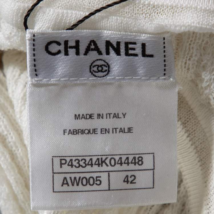 Pre Owned Chanel White Cotton Patterned Knit Tank Top L