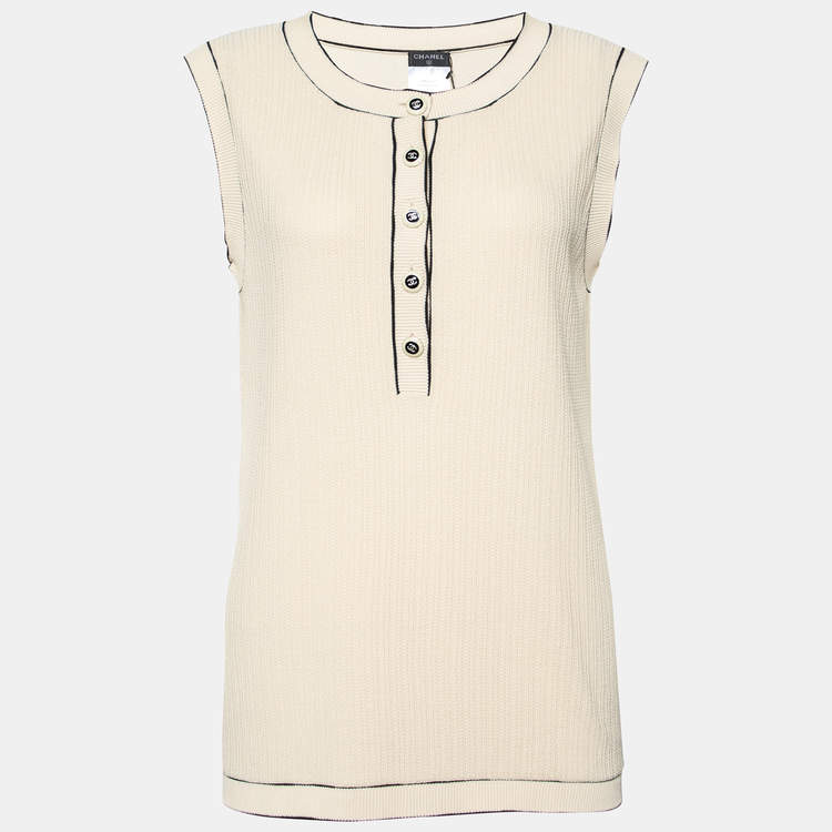 Chanel Beige Cotton Knit Sleeveless T-Shirt L Chanel | The Luxury Closet