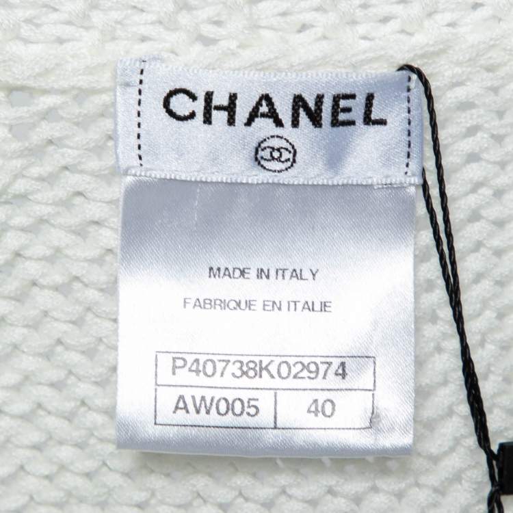 Pre Owned Chanel White Cotton Cable Knit Button Front Cardigan M
