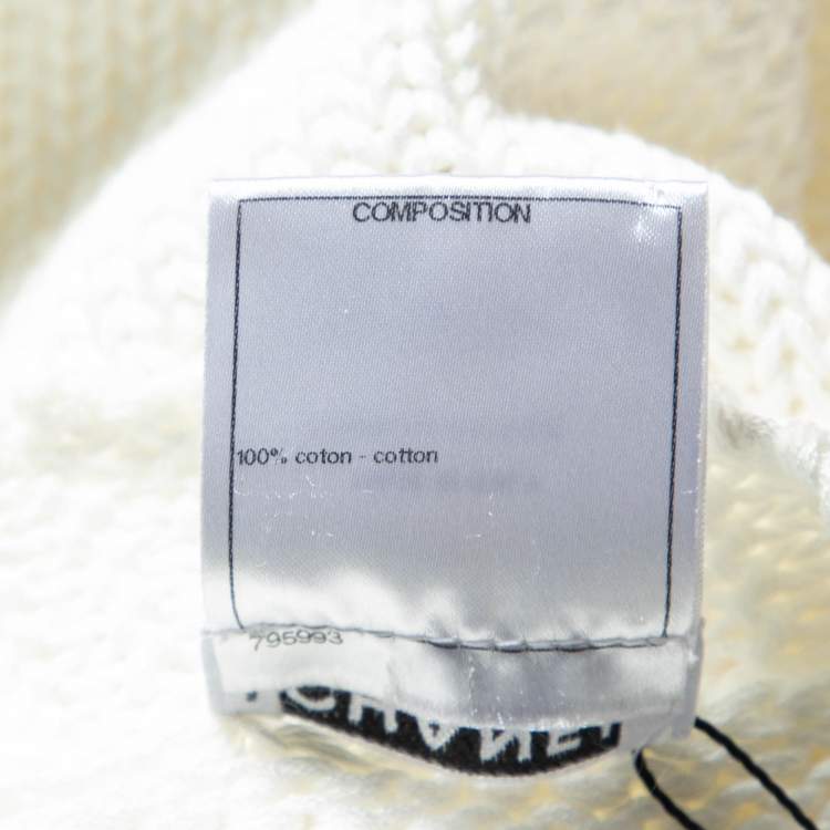 Pre Owned Chanel White Cotton Cable Knit Button Front Cardigan M
