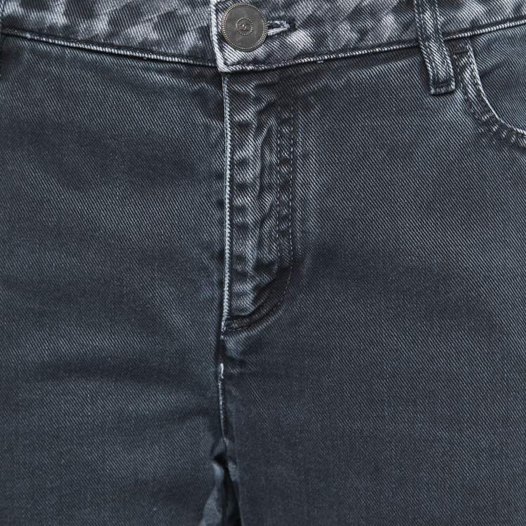 Pre Owned Chanel Dark Grey Denim Chain Print Detailed Jeans M Waist 30"