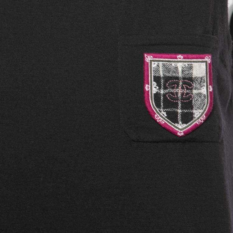 Pre Owned Chanel Black Wool Knit CC Crest Detail Tank Top M