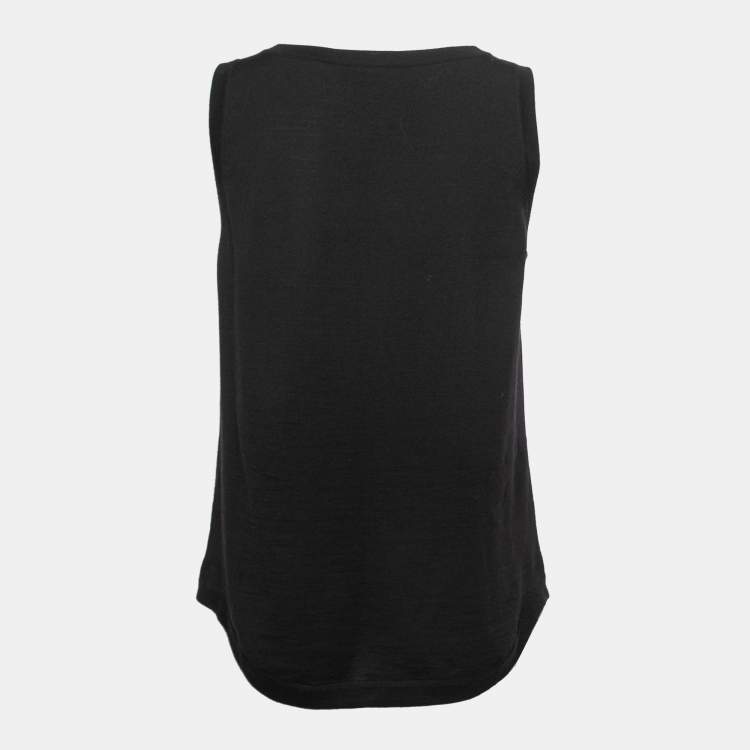 Pre Owned Chanel Black Wool Knit CC Crest Detail Tank Top M