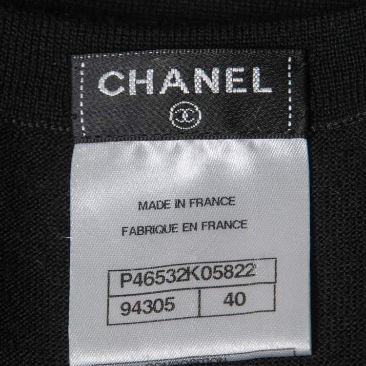 Pre Owned Chanel Black Wool Knit CC Crest Detail Tank Top M