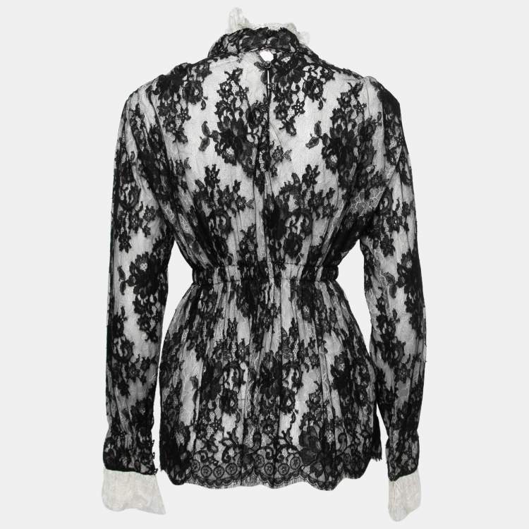 Chanel Black and White Lace Turtle Neck Long Sleeve Salzburg Blouse S Chanel