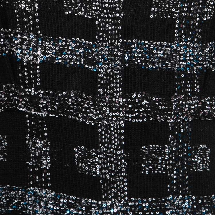 مملوكة مسبقًا Chanel Black Sequined Knit & Silk Inset Top S