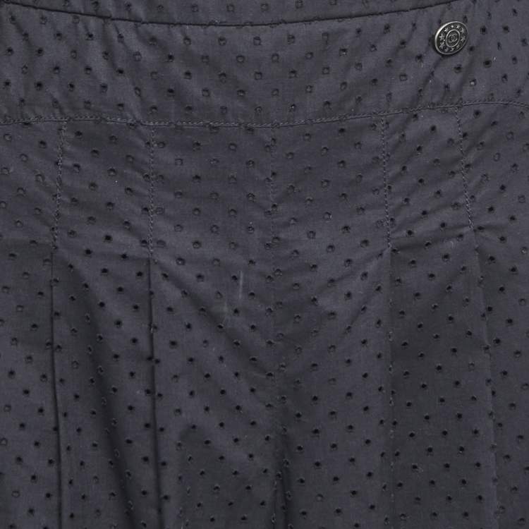 Pre Owned Chanel Black Eyelet Cotton Wide Leg Trousers S