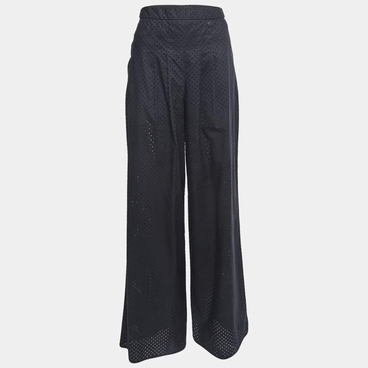 Chanel Wide Leg Pants Black Cotton