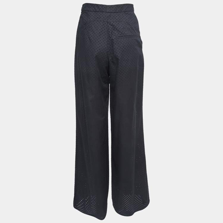 Pre Owned Chanel Black Eyelet Cotton Wide Leg Trousers S