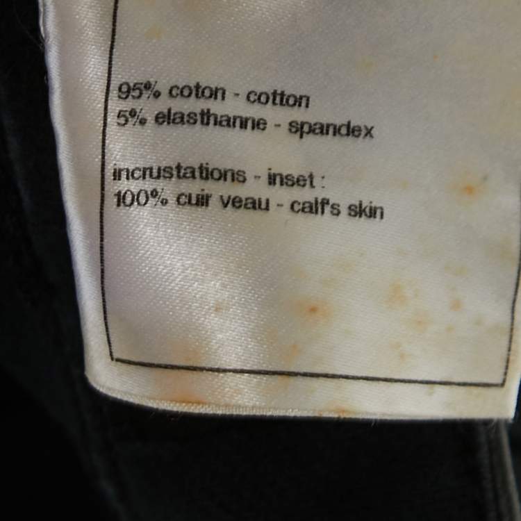 Pre Owned Chanel Black Cotton Knit Leather Trimmed Skinny Jeans M