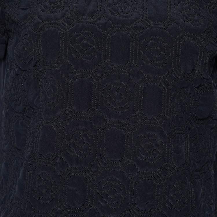 Pre Owned Chanel Navy Blue Floral Quilted Silk Top M