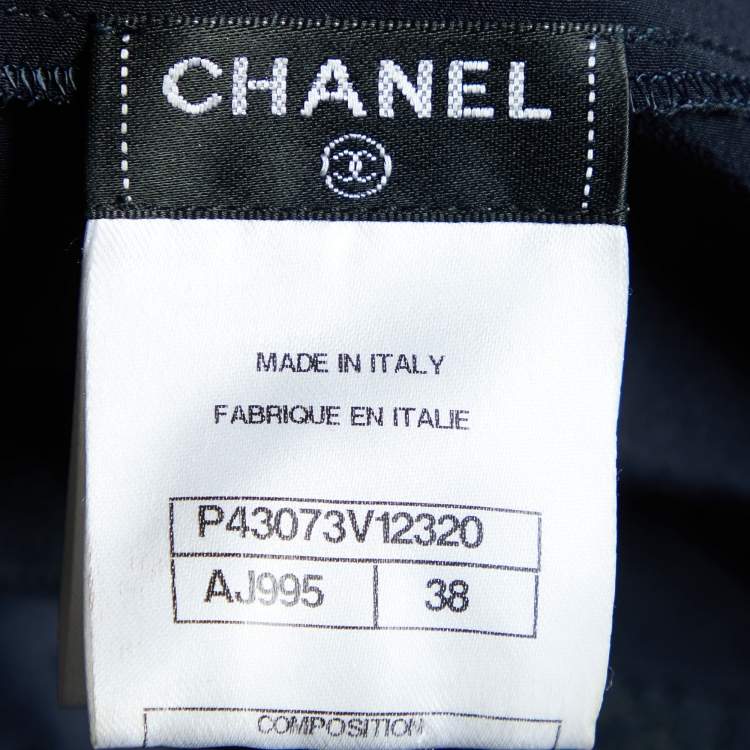 Pre Owned Chanel Navy Blue Floral Quilted Silk Top M