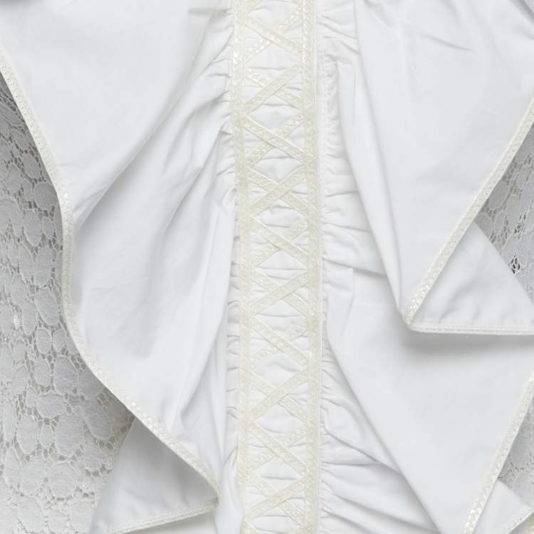 Pre Owned Chanel White Floral Lace Long Sleeve Shirt Blouse S