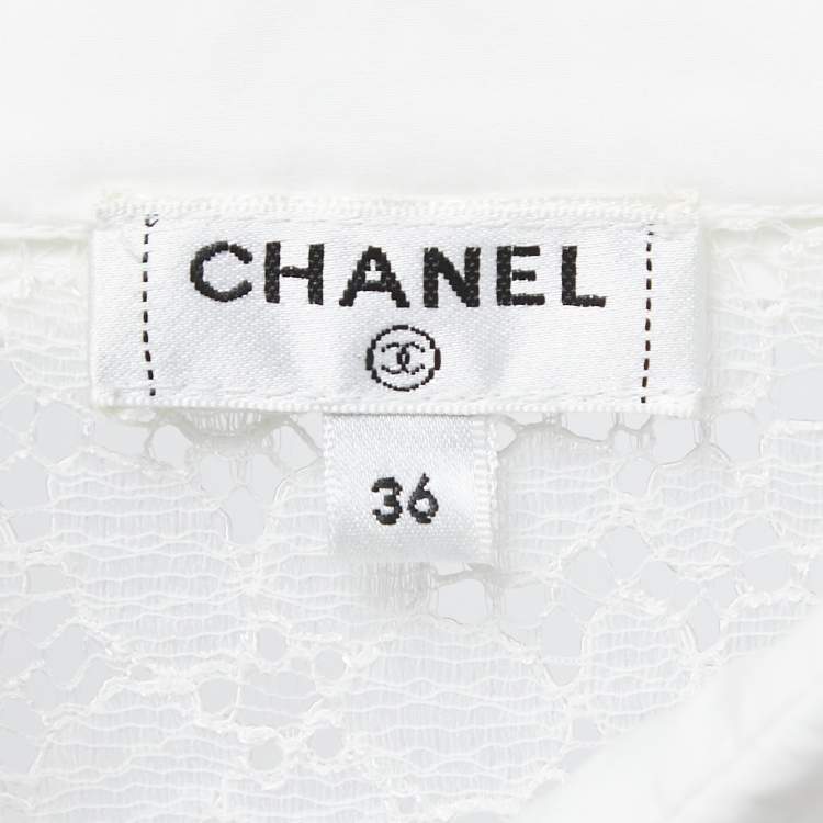 Pre Owned Chanel White Floral Lace Long Sleeve Shirt Blouse S