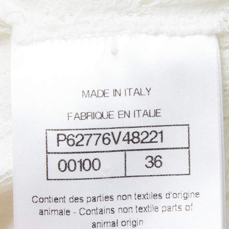 Pre Owned Chanel White Floral Lace Long Sleeve Shirt Blouse S