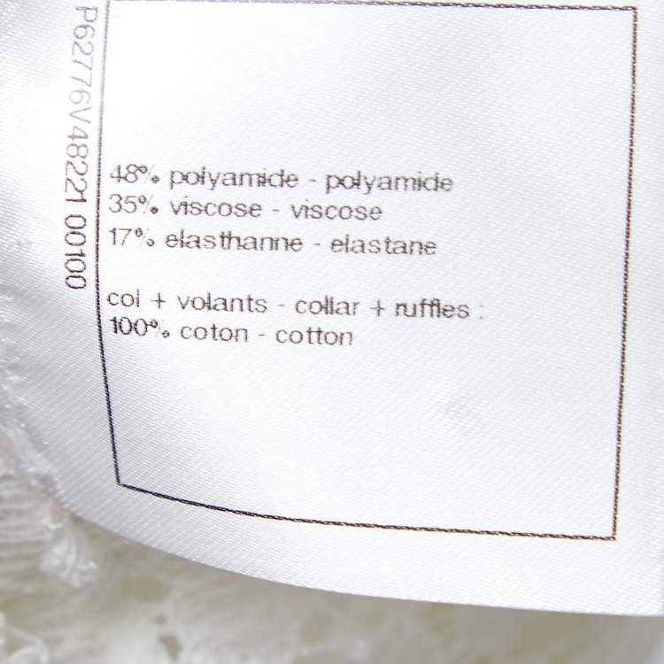 Pre Owned Chanel White Floral Lace Long Sleeve Shirt Blouse S