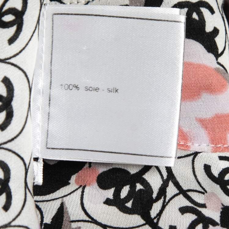 Pre Owned Chanel Vintage White/Black Printed Silk Shirt M