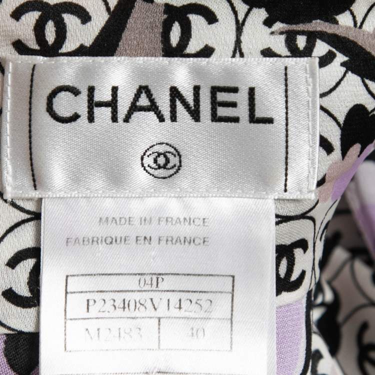 Pre Owned Chanel Vintage White/Black Printed Silk Shirt M