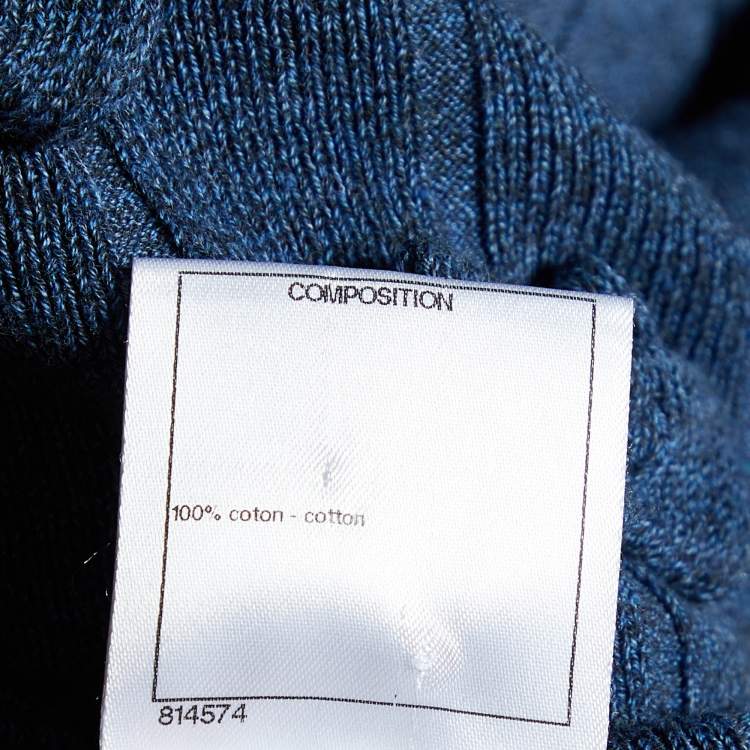 Pre Owned Chanel Navy Blue Cotton Knit Bow Applique Sweater Top M