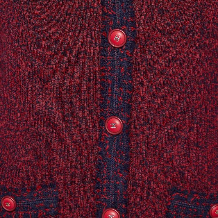 Pre Owned Chanel Burgundy Wool & Cashmere Knit Button Front Cardigan M