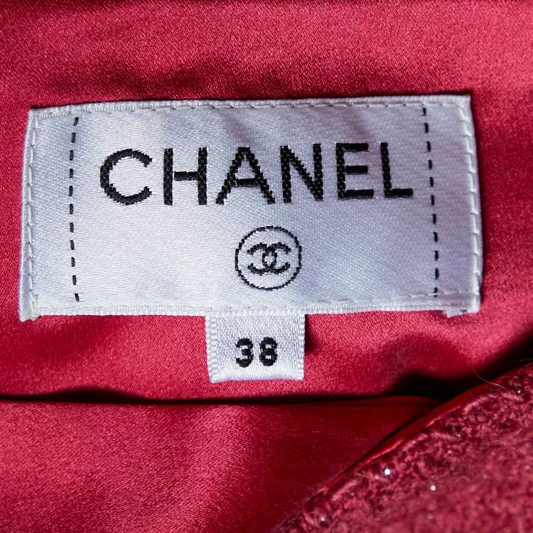 Pre Owned Chanel Pink Lurex Tweed Blazer & Skirt Set M