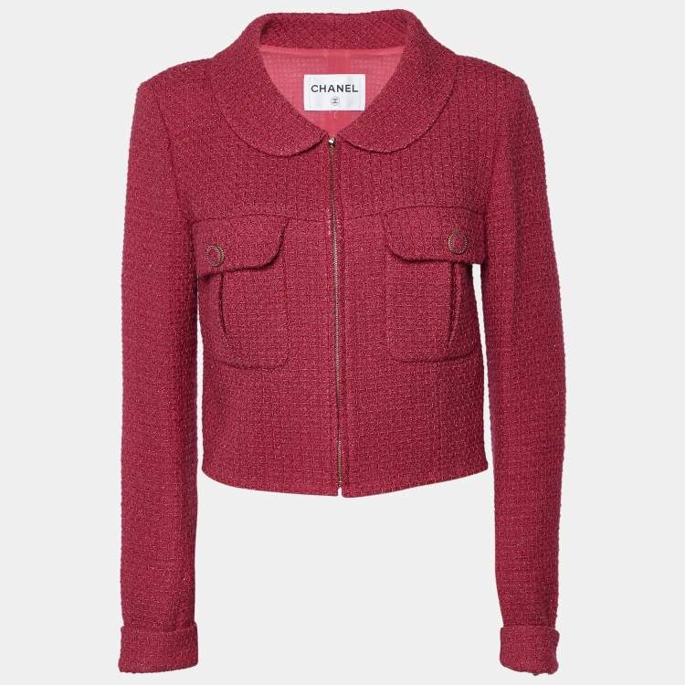 Pre Owned Chanel Pink Lurex Tweed Blazer & Skirt Set M
