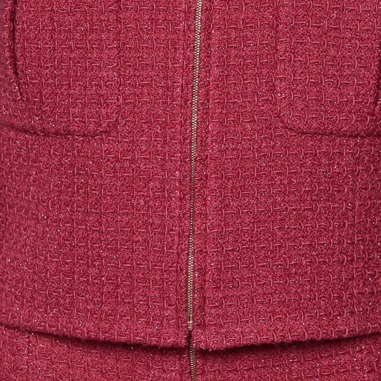 Pre Owned Chanel Pink Lurex Tweed Blazer & Skirt Set M