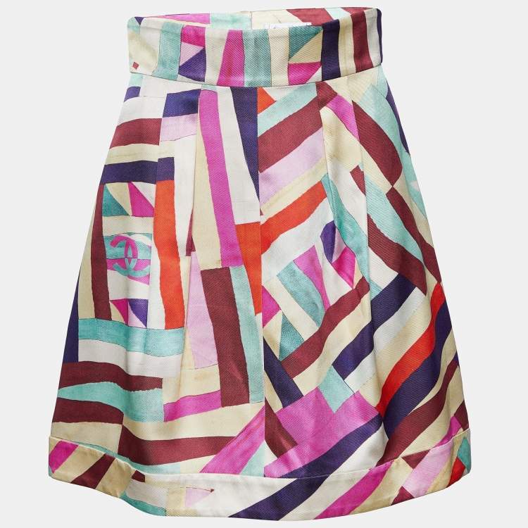 Pre Owned Chanel Multicolor Printed Silk Mini Skirt M