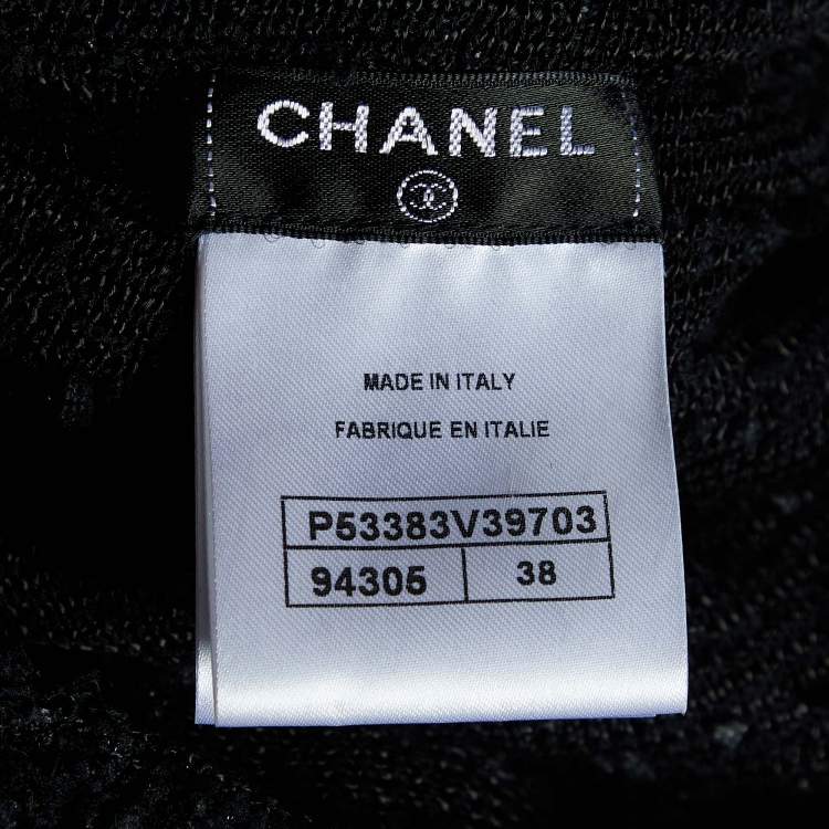 Pre Owned Chanel Black Sheer Knit Boucle Detail Top M