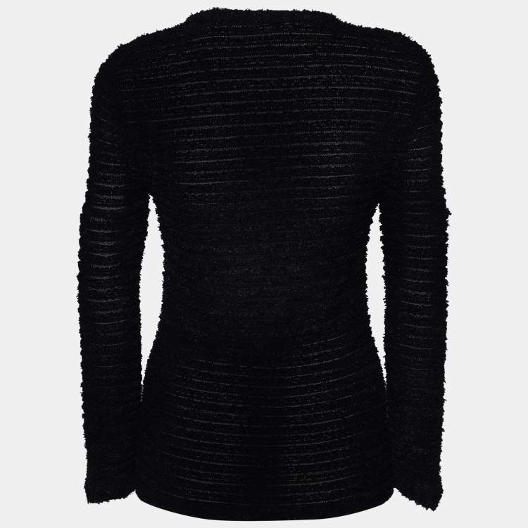 Chanel Black Sheer Knit Boucle Detail Top M Chanel