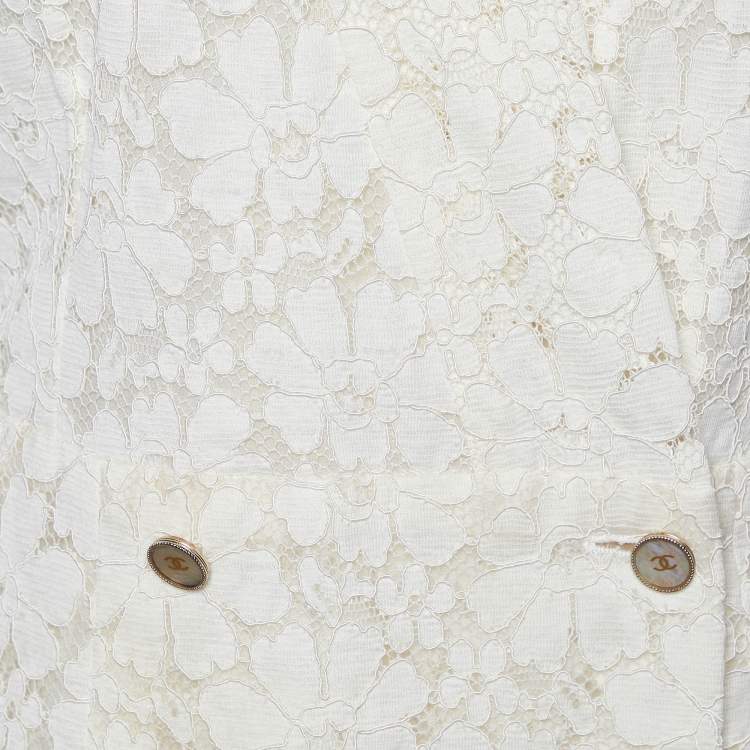 Pre Owned Chanel White Lace Wrap Button Top M