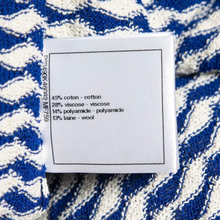 Pre Owned Chanel Blue/White Patterned Knit Sleeveless Belted Long Coat XL