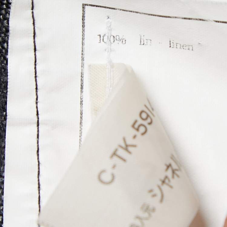 Pre Owned Chanel Vintage Grey Linen Logo Detailed Button Front Full Sleeve Shirt M