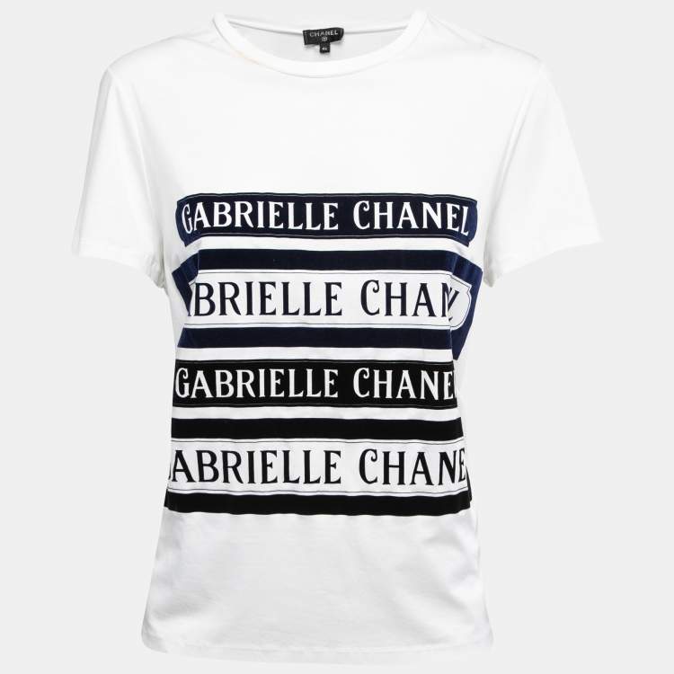 Chanel White Cotton Velvet Logo Patch Detail Half Sleeve Crew Neck T-Shirt  L Chanel | The Luxury Closet