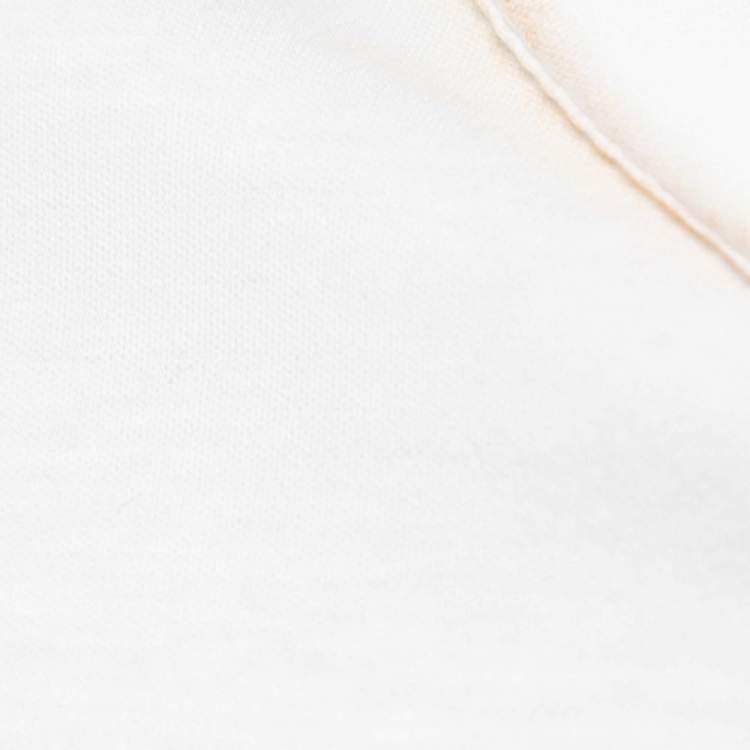 Pre Owned Chanel White Cotton Velvet Logo Patch Detail Half Sleeve Crew Neck T-Shirt L