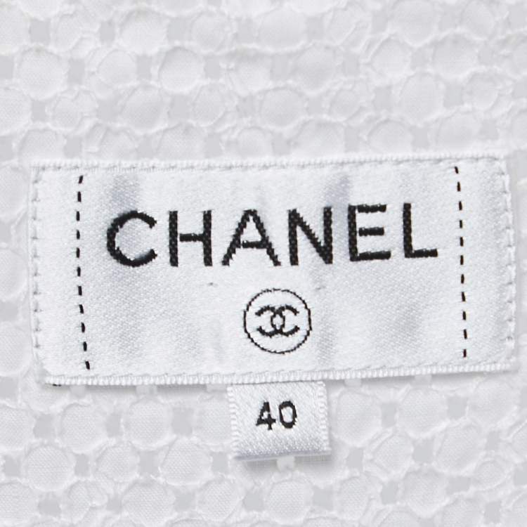 مملوكة مسبقًا Chanel White Eyelet Cotton Tunic Top M